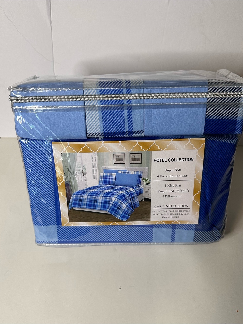 Hotel Collection Blue Plaid King Bedding Set - 6 Piece
